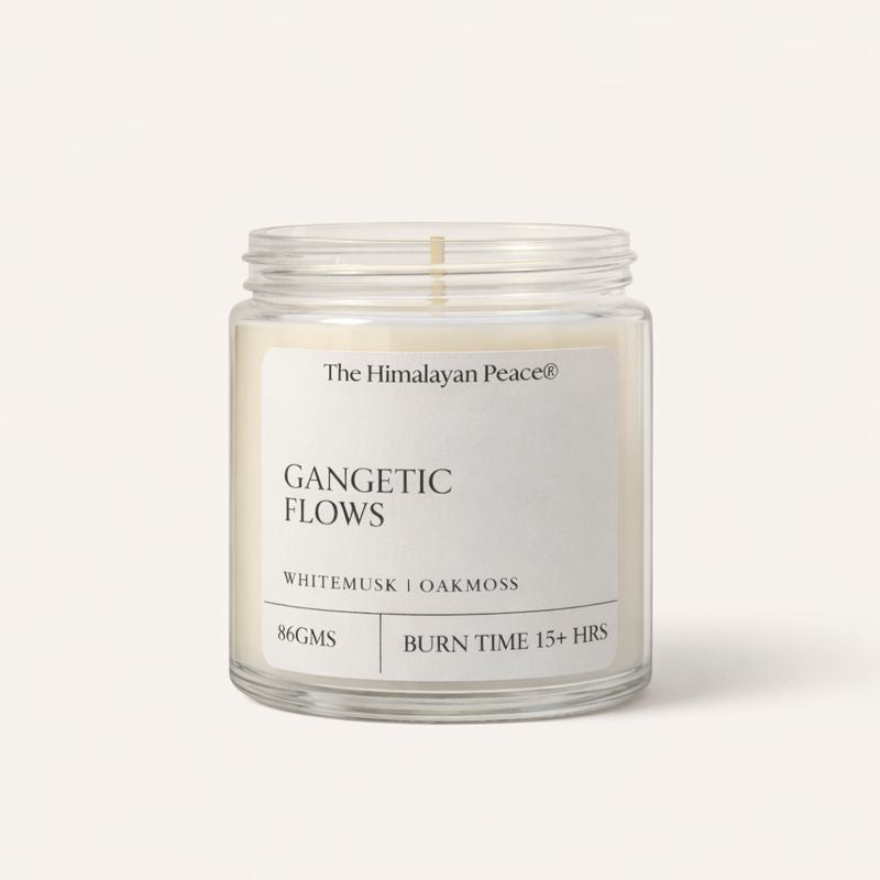 Oakmoss and white musk scented candle inspired by the flow of the Ganges