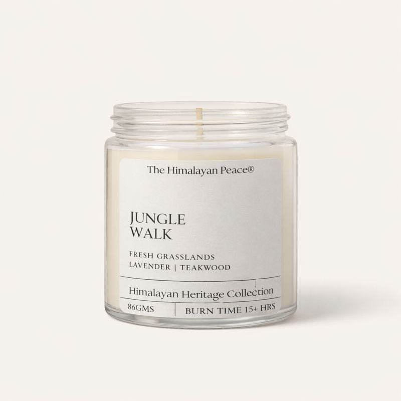 Earthy teakwood and fresh green scented candle inspired by forest walks