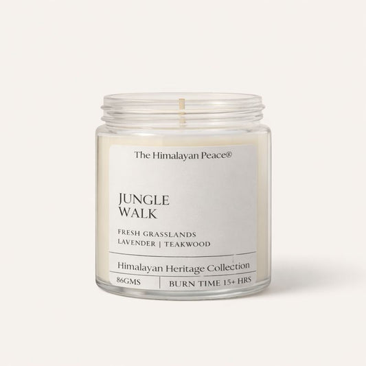 Earthy teakwood and fresh green scented candle inspired by forest walks