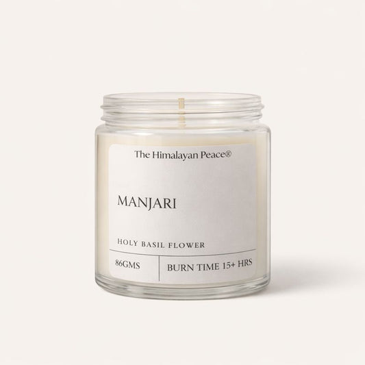 Holy basil flower scented candle inspired by sacred surroundings by The Himalayan Peace