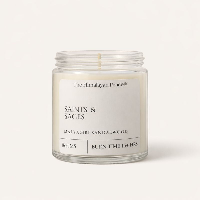 Sandalwood scented candle inspired by saints and sages by The Himalayan Peace